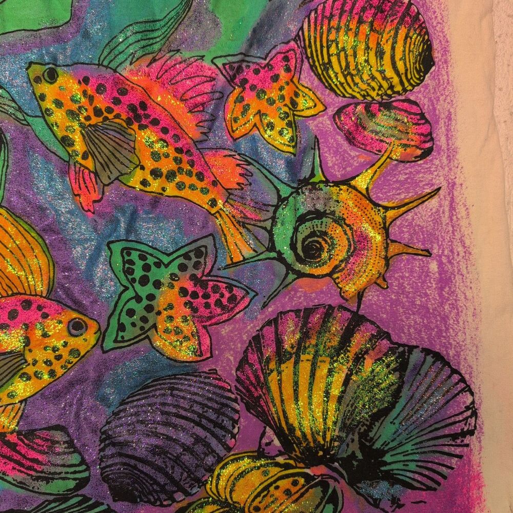 Vintage 90s Tropical Fish Coral AOP All Over Print Shirt Colorful Maximalist Fun - Picture 6 of 11